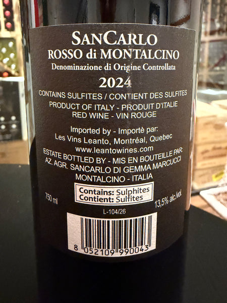 SanCarlo Rosso Di Montalcino DOC- Private: $45.90/BTL - License: $39.68/BTL